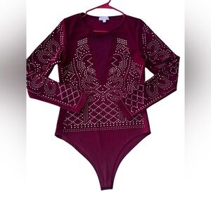 Agaci Embellished Red Bodysuit size large